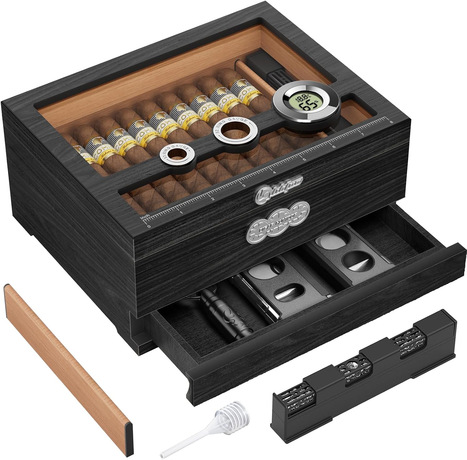 Men Accessories Drawer - Cedar Wood Cigar Humidor Box with
