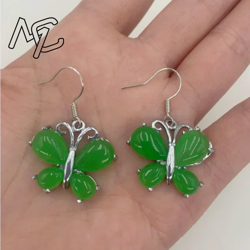 Men Accessories In Silver - S925 Silver Green Jade Butterfly Pendant