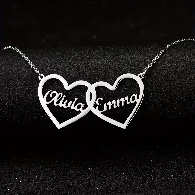Custom Double Hearts Two Name  – обзор и цена Men Accessories Neck Chain