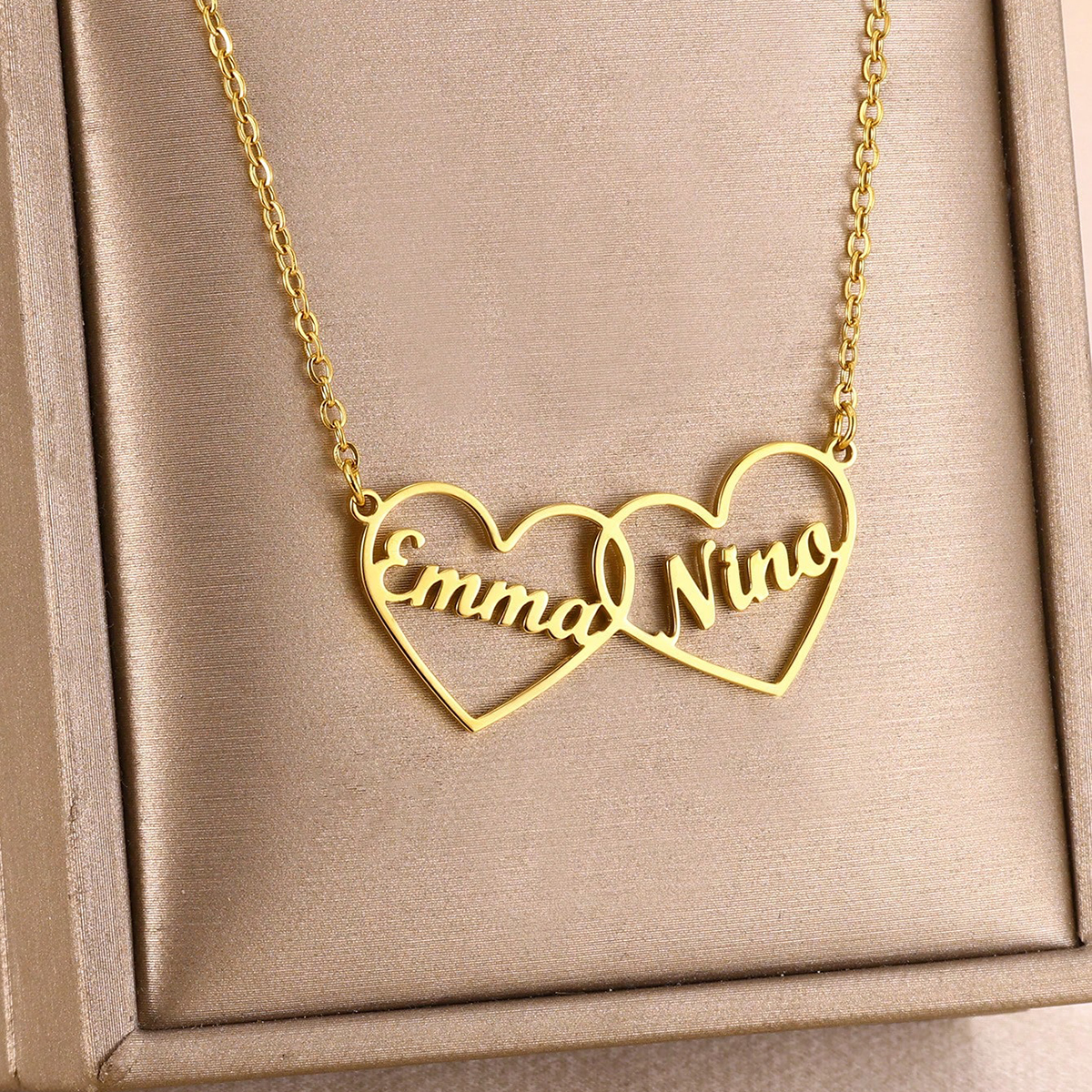 Custom Double Hearts Two Name  – обзор и цена Men Accessories Neck Chain