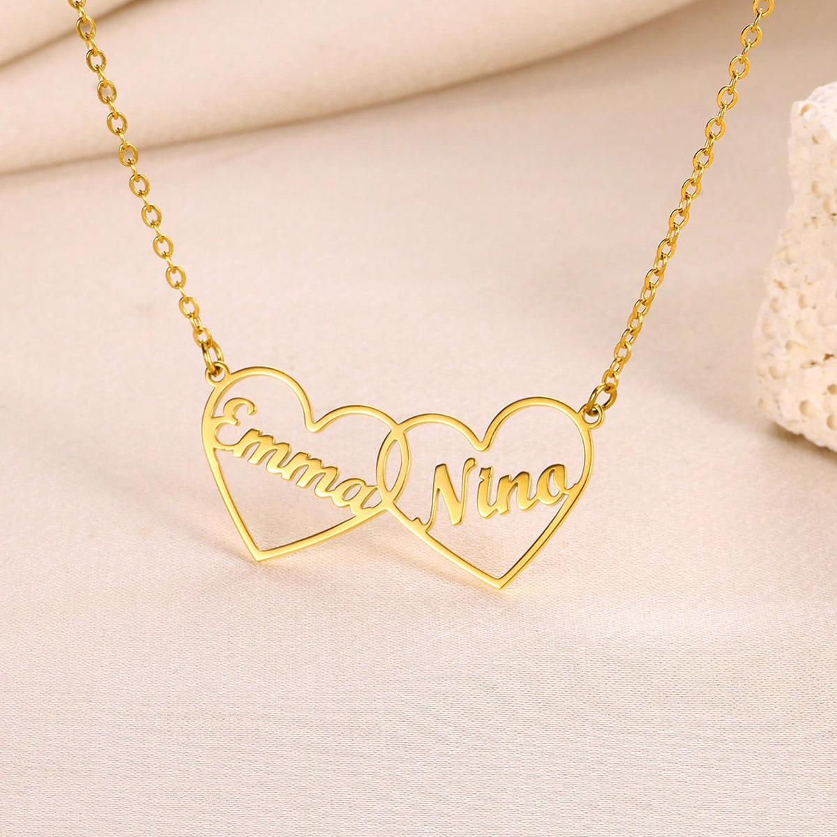 Custom Double Hearts Two Name  – обзор и цена Men Accessories Neck Chain