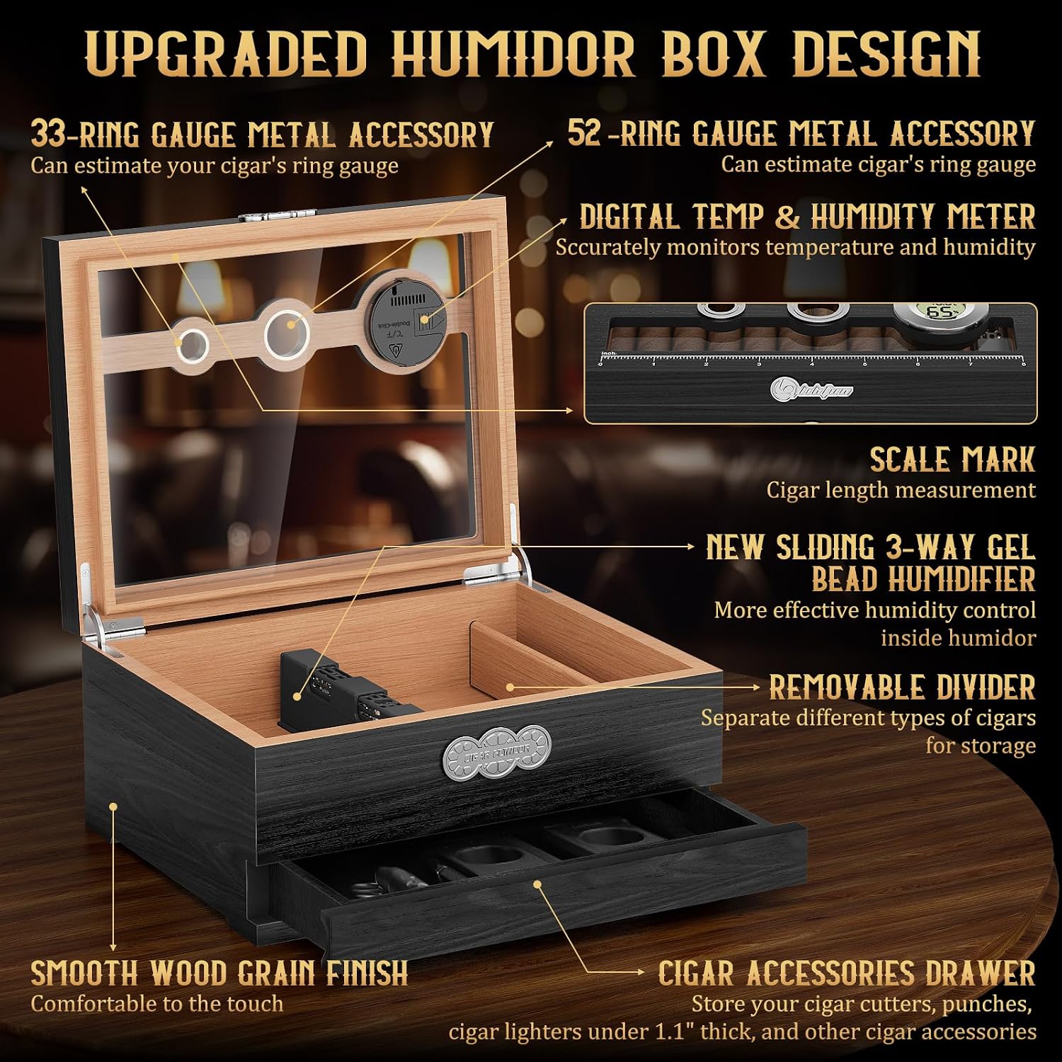 Cedar Wood Cigar Humidor Box w – обзор и цена Men Accessories Drawer