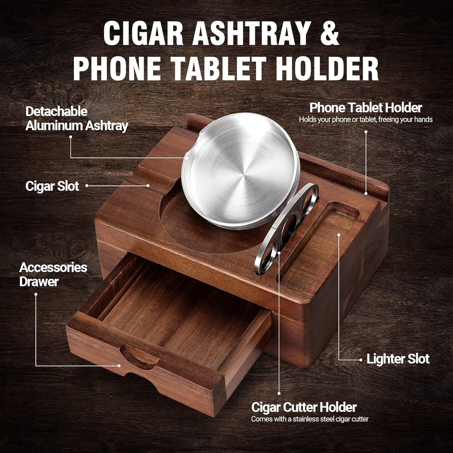 Wooden Ashtrays with Phone Tab – обзор и цена Men Accessories Drawer