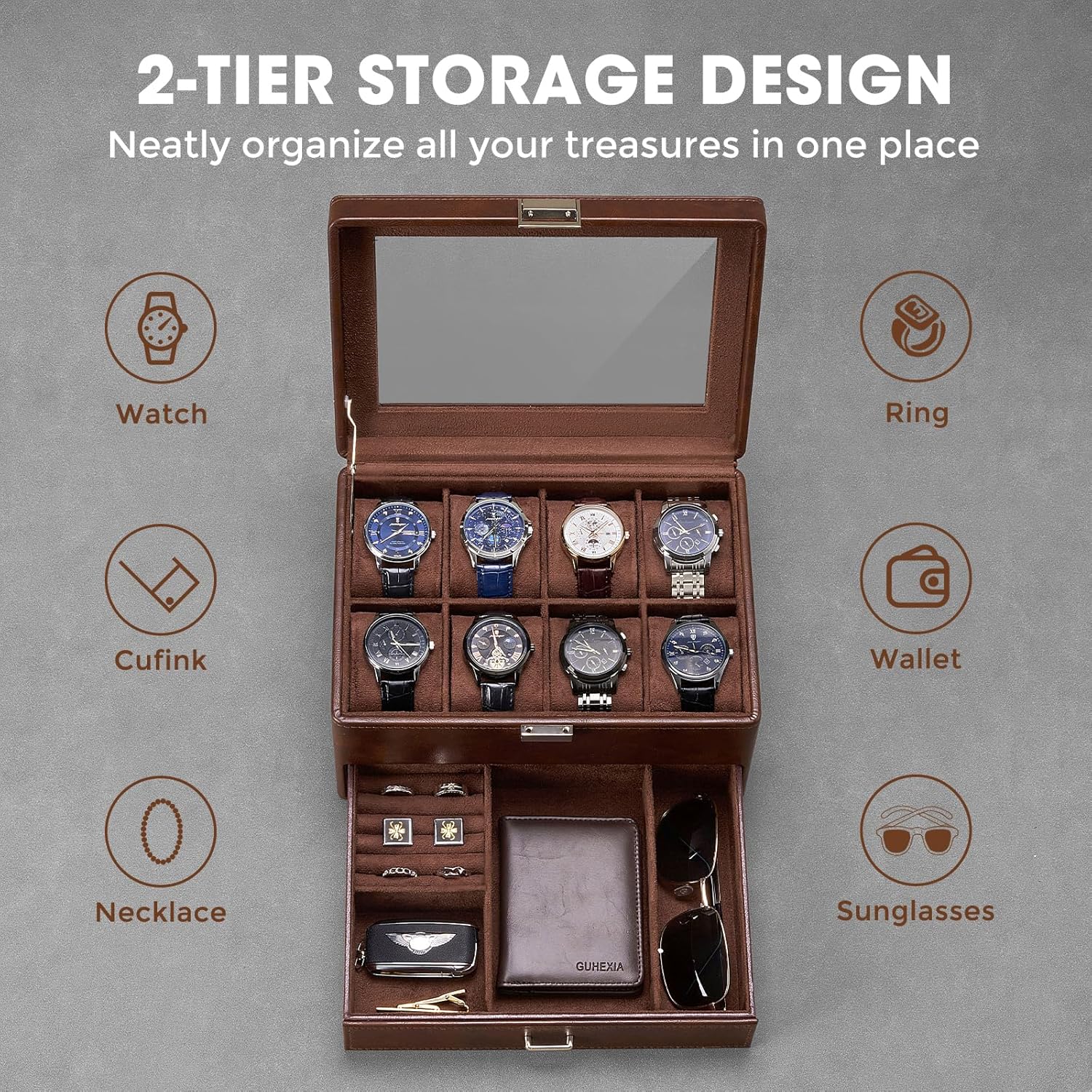 Watch Box for Men with Glass L – обзор и цена Men Accessories Drawer