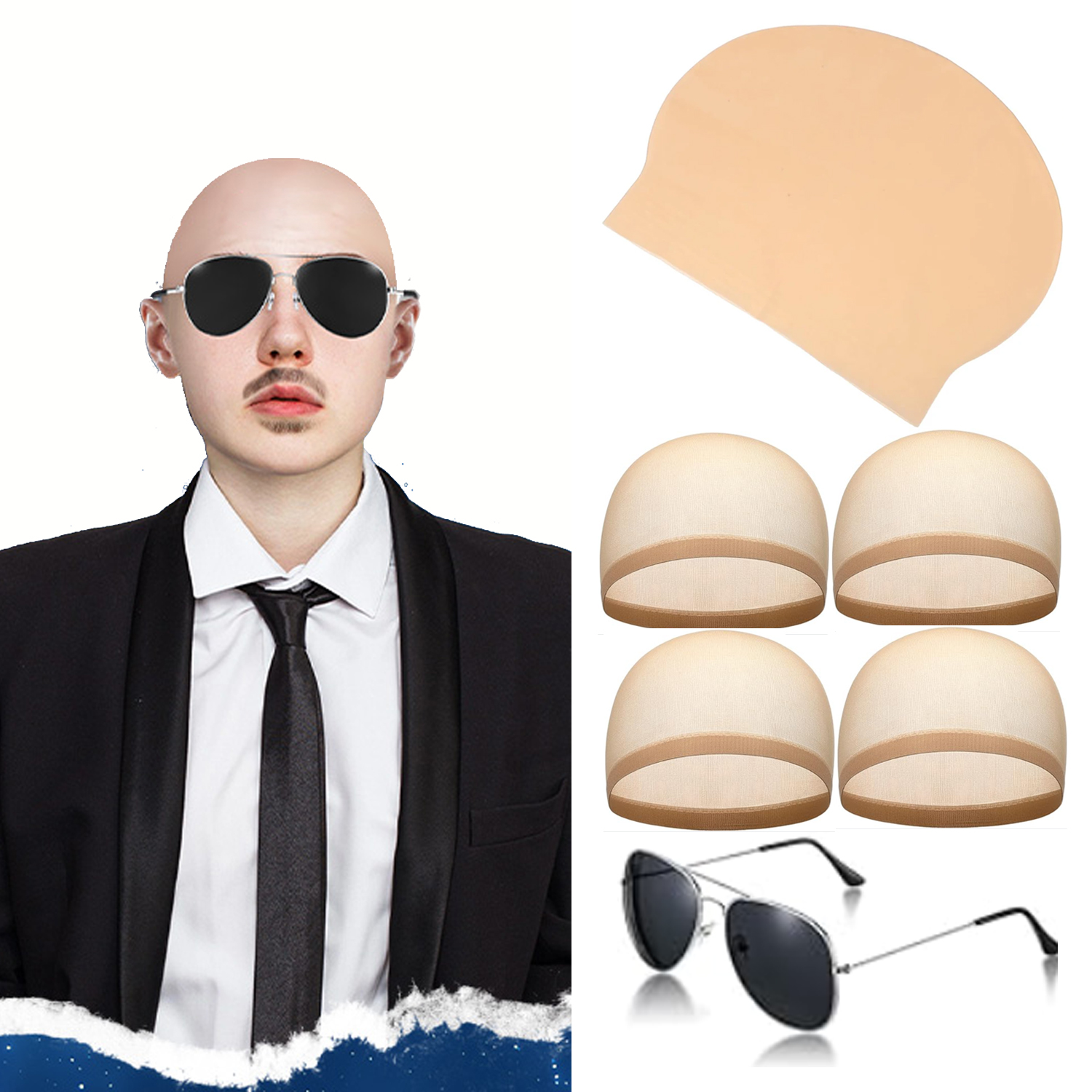 6pcs Bald Caps with Glasses Ba – обзор и цена Men Accessories Combo Gift